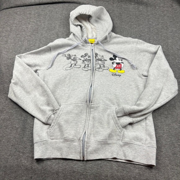 Disney Mickey Mouse Gray Full Zip Hoodie Sweatshirt Unisex M - Iconic Nostalgia - Picture 1 of 9